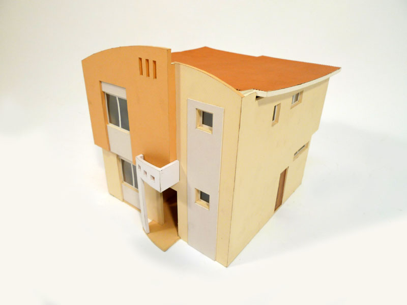 maqueta arquitectura casa 2pisos carton papel interior extraible 28x33x29 (18eu.) 1u